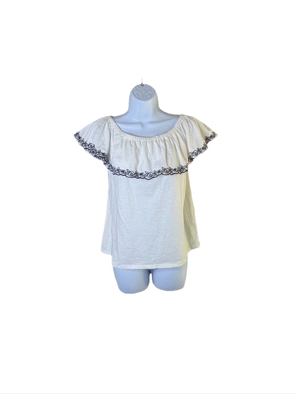 J.Crew Off-the-Shoulder Ruffle Top White Embroidered Cotton Blend Blouse Size S
